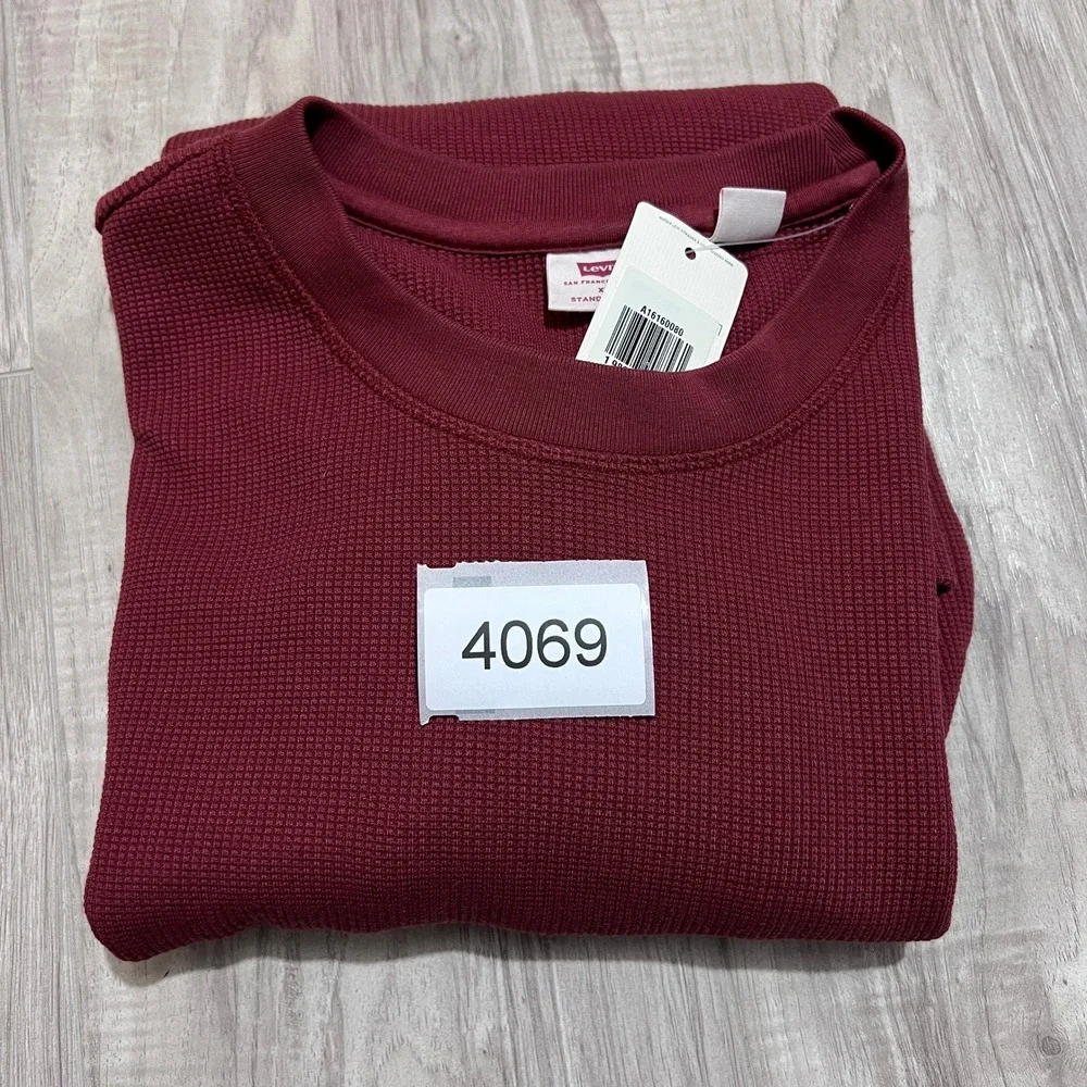 Levi's Men's XL Red Waffle Knit Thermal Shirt Long Sleeve Crew Neck